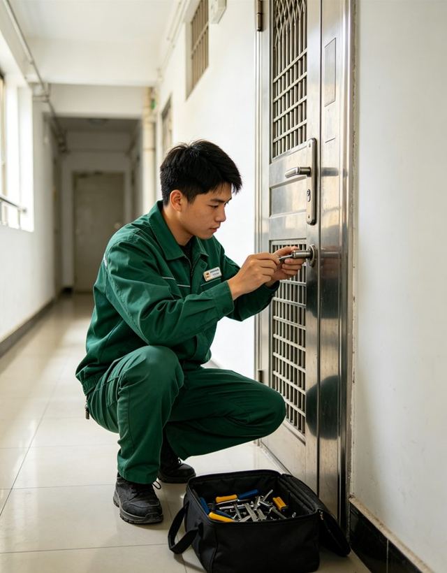 师傅更换防盗门C级锁芯